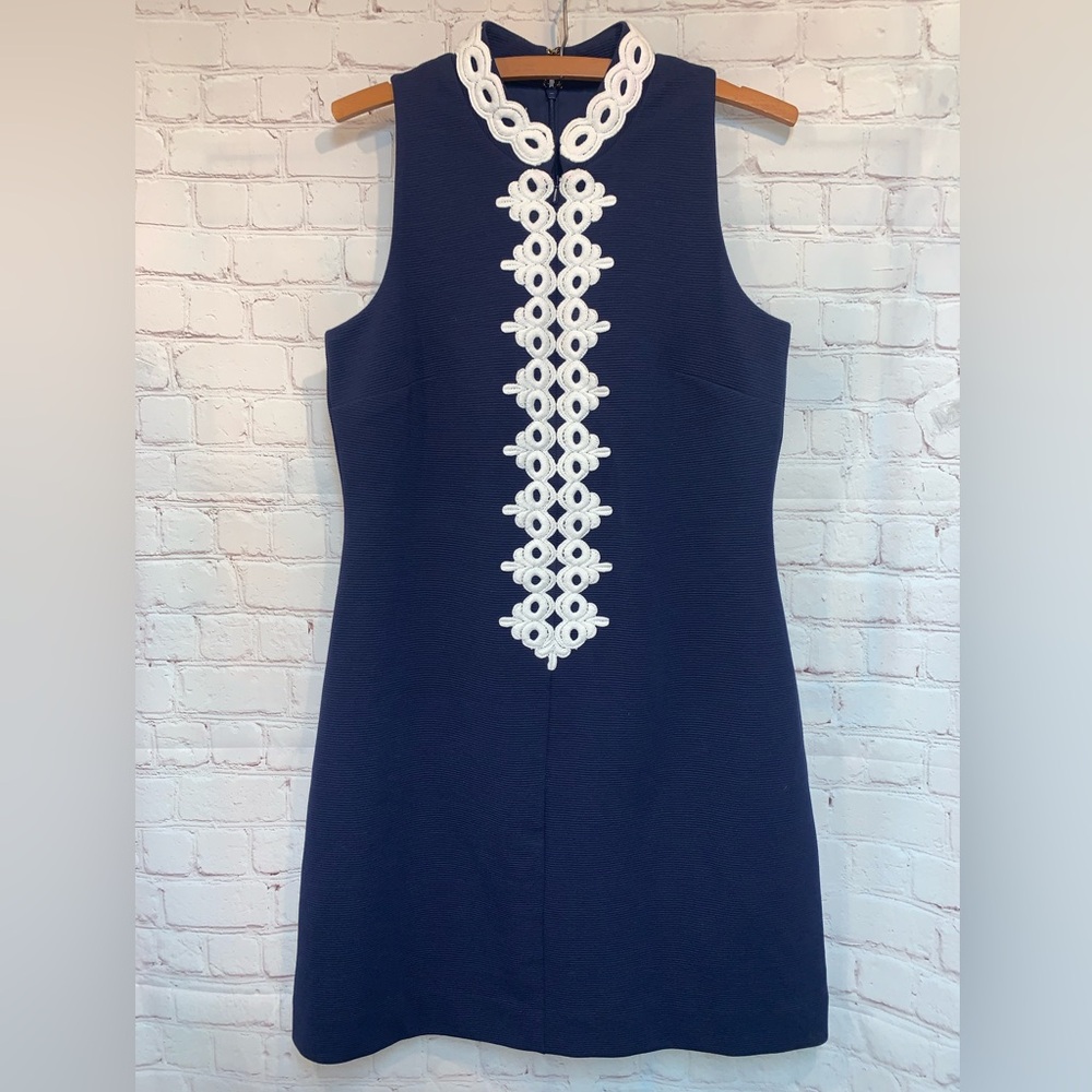 NEW Lilly Pulitzer Callista Navy Dress White Trim Size M - Picture 4 of 10